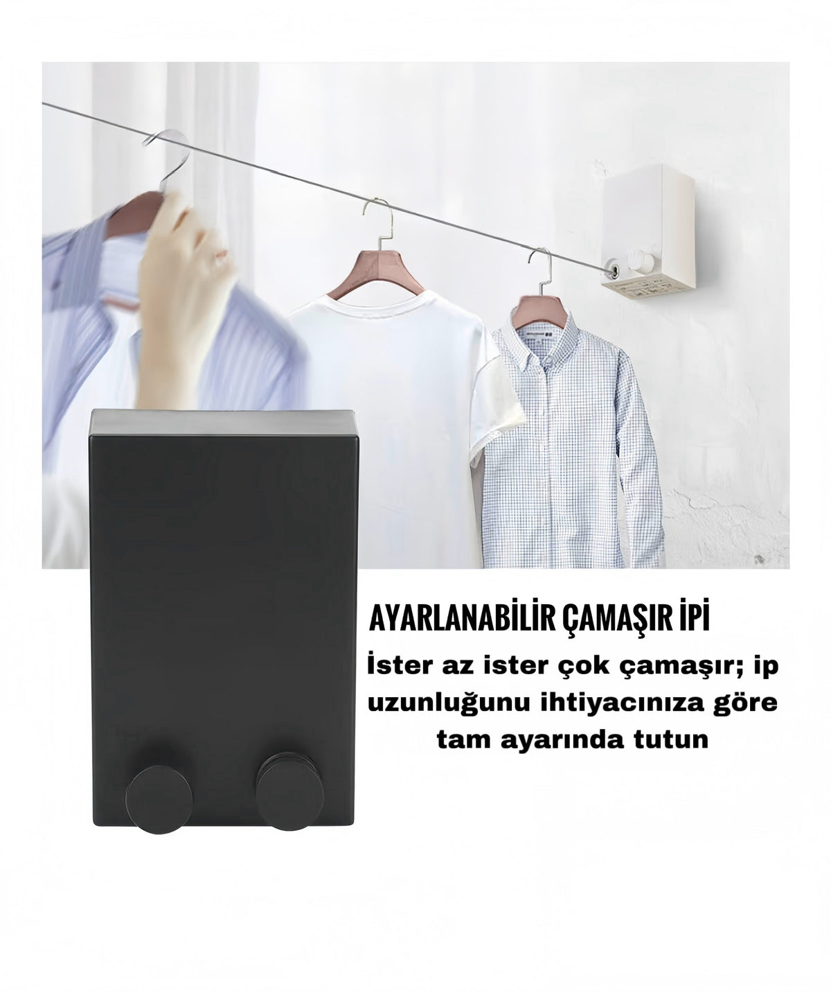 Pratik Geri Çekilebilir Duvara Monte Çamaşır Askı İpi - 4.2 Metre