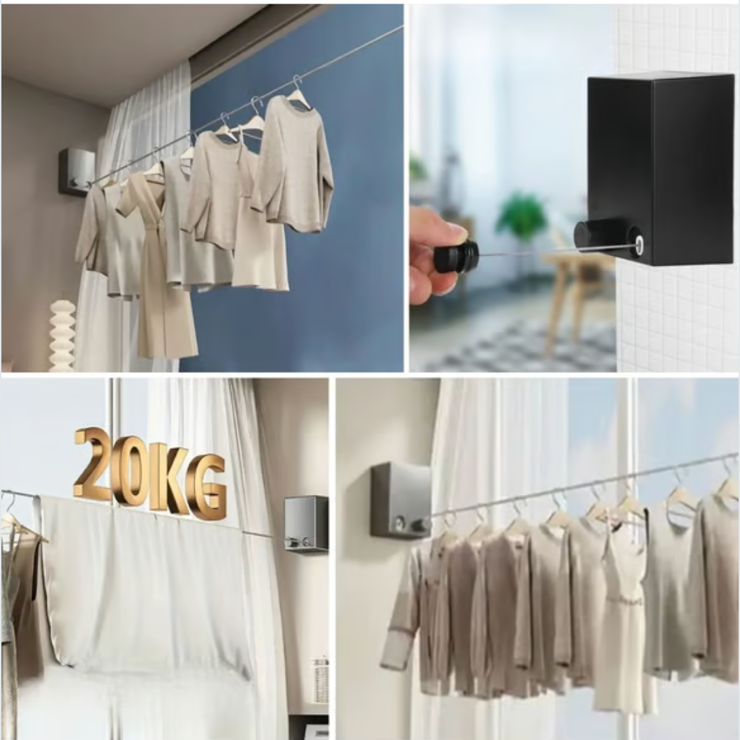 Pratik Geri Çekilebilir Duvara Monte Çamaşır Askı İpi - 4.2 Metre