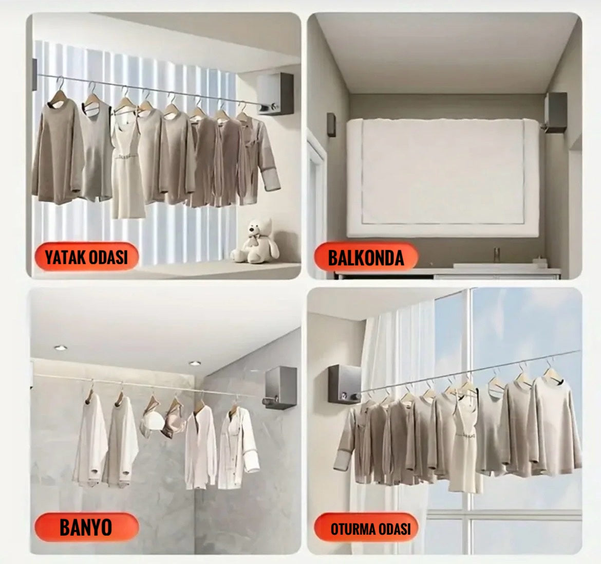 Pratik Geri Çekilebilir Duvara Monte Çamaşır Askı İpi - 4.2 Metre